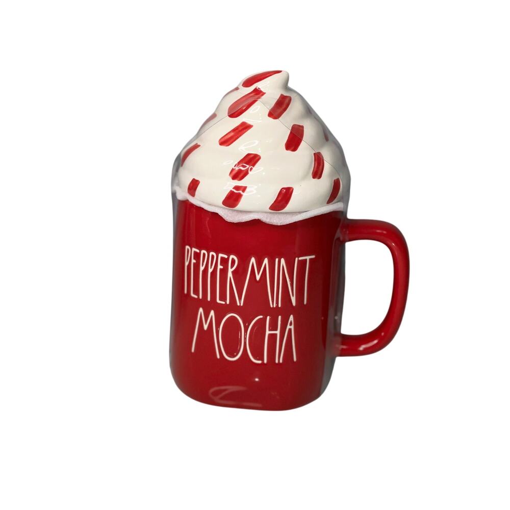 Rae Dunn Holiday Peppermint Mocha Ceramic With Topper Mug